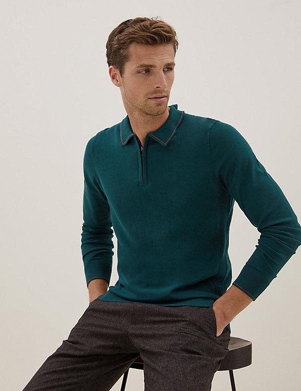 Cotton Rich Neck Knitted Polo Shirt  