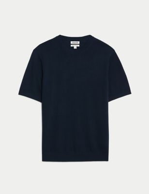 Merino Wool Rich Knitted T-Shirt with Silk
