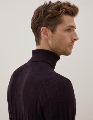 

Mens Autograph Cotton Rich Textured Roll Neck Jumper - Dark Mulberry, Dark Mulberry