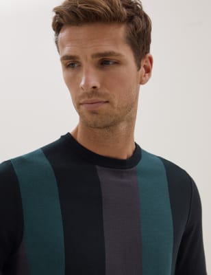 

Mens Autograph Premium Cotton Striped Crew Neck Jumper - Dark Evergreen, Dark Evergreen