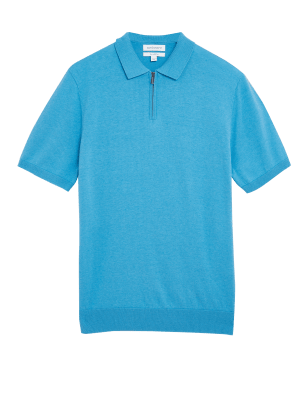 

Mens Autograph Silk Cotton Knitted Polo Shirt - Medium Turquoise, Medium Turquoise