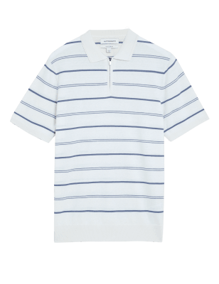 

Mens Autograph Silk Cotton Striped Knitted Polo Shirt - Ecru Mix, Ecru Mix