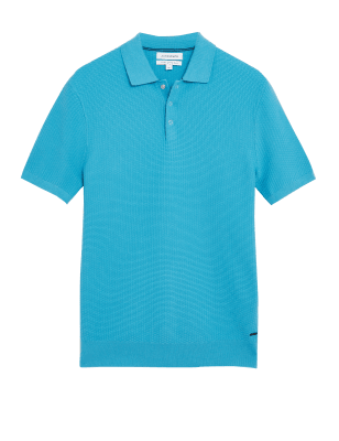 

Mens Autograph Cotton Rich Textured Knitted Polo - Aqua, Aqua