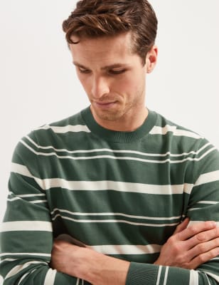 

Mens Autograph Premium Cotton Rich Striped Jumper - Khaki Mix, Khaki Mix