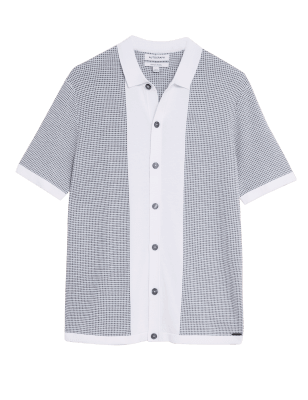 

Mens Autograph Cotton Rich Textured Knitted Polo Shirt - Grey Mix, Grey Mix