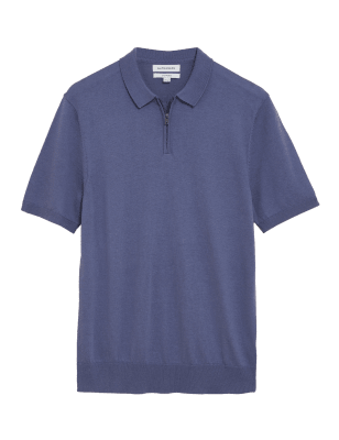 

Autograph Polo de punto con cuello con cremallera con sedaMens - Smokey Blue, Smokey Blue