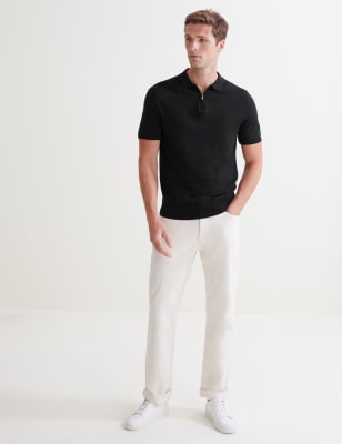 

Mens Autograph Silk Blend Zip Neck Knitted Polo Shirt - Black, Black