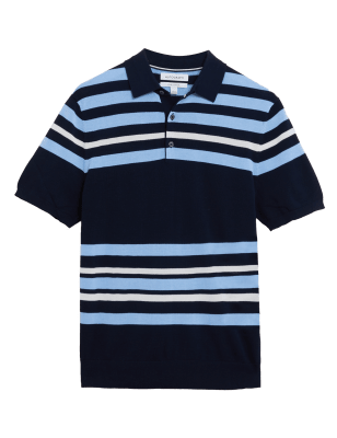 

Mens Autograph Gestreiftes Strick-Polohemd aus Baumwolle - Navy Mix, Navy Mix