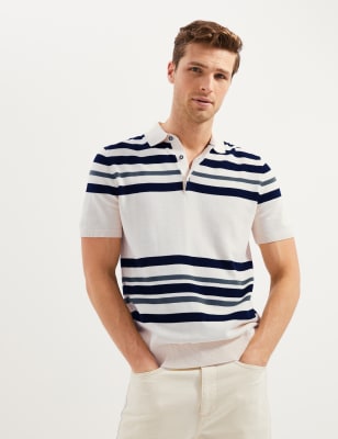 

Mens Autograph Premium Cotton Striped Knitted Polo Shirt - Ecru Mix, Ecru Mix