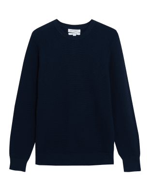 

Mens Autograph Pullover aus hochwertiger Baumwolle mit Rundhalsausschnitt und Strukturmuster - Navy, Navy