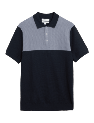 

Mens Autograph Strick-Poloshirt mit hohem Baumwollanteil und Strukturmuster - Navy Mix, Navy Mix