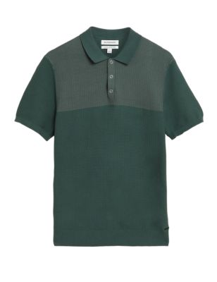 

Mens Autograph Cotton Rich Textured Knitted Polo Shirt - Smokey Green, Smokey Green