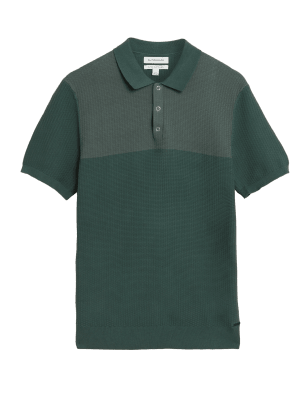 

Mens Autograph Cotton Rich Textured Knitted Polo Shirt - Smokey Green, Smokey Green