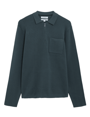

Mens Autograph Strick-Poloshirt aus hochwertiger Baumwolle mit Reißverschlusskragen - Green, Green