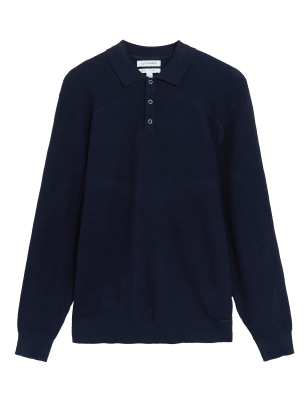 

Mens Autograph Strick-Poloshirt mit hohem Baumwollanteil und Strukturmuster - Dark Navy, Dark Navy