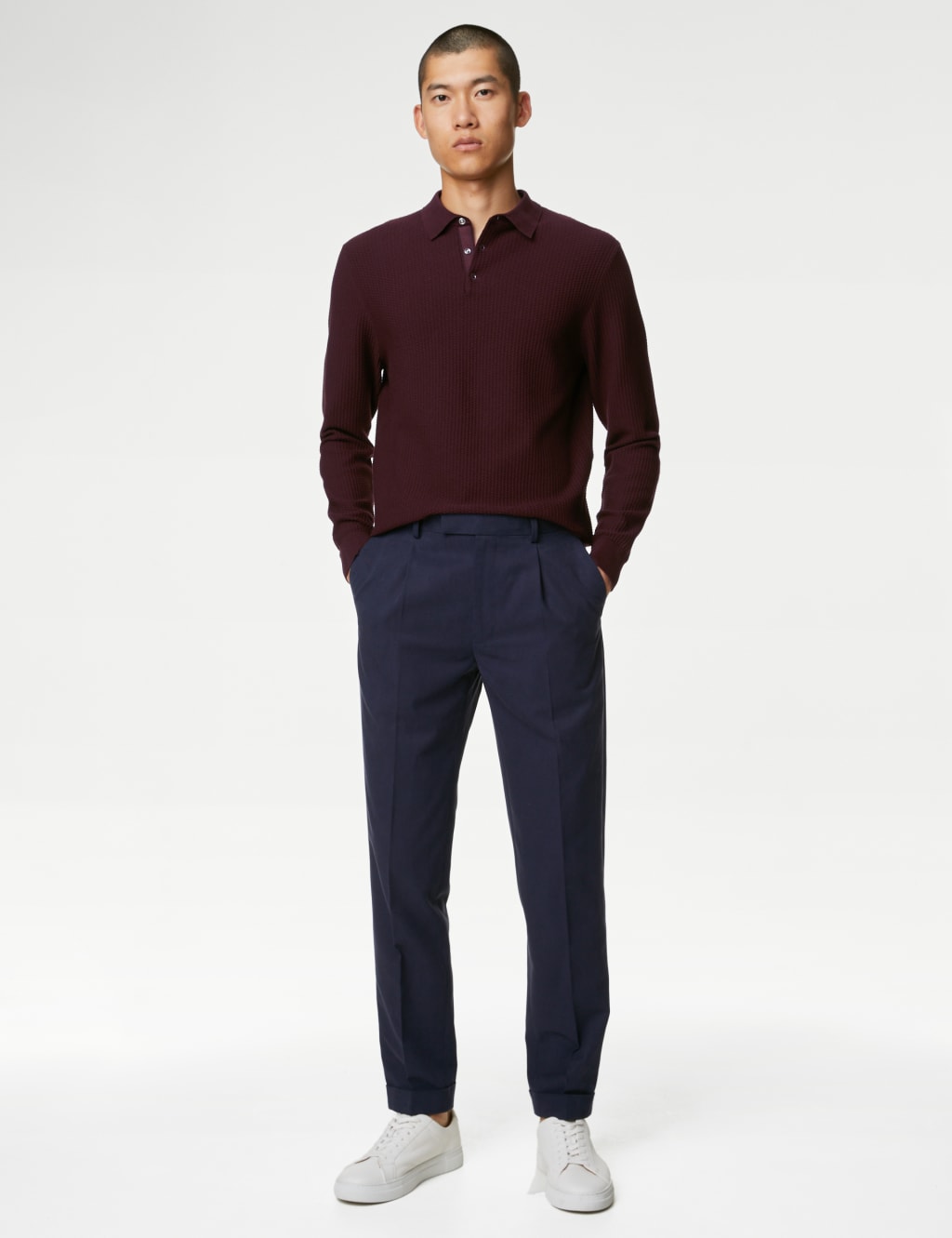 Cotton Rich Textured Knitted Polo Shirt image 1
