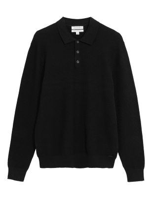 

Mens Autograph Cotton Rich Textured Knitted Polo Shirt - Black, Black