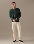 Zip Neck Knitted Polo Shirt With Silk