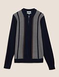 Striped Zip Neck Knitted Polo Shirt
