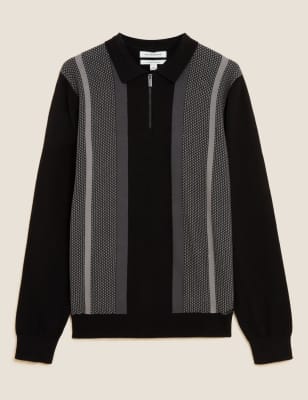 Premium Cotton Zip Neck Knitted Polo Shirt | Autograph | M&S