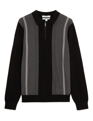 

Autograph Polo de algodón premium de punto con cremallera en el cuelloMens - Black, Black