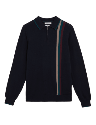 

Mens Autograph Pure Cotton Striped Knitted Polo Shirt - Navy Mix, Navy Mix