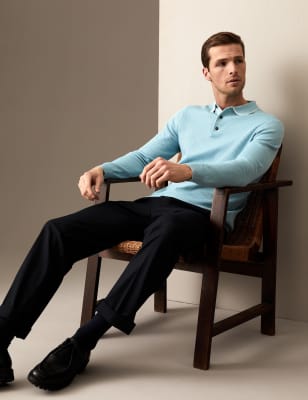 

Mens Autograph Strick-Poloshirt aus reiner Baumwolle mit Strukturmuster - Duck Egg, Duck Egg