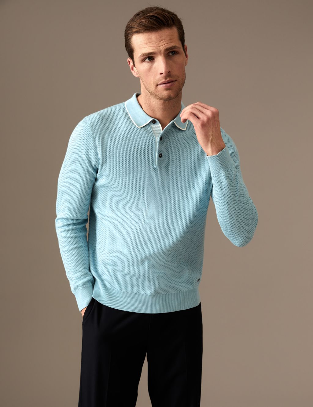 Pure Cotton Textured Knitted Polo Shirt image 2