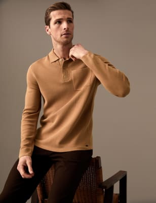 

Mens Autograph Cotton Modal Knitted Polo Shirt - Soft Bronze, Soft Bronze