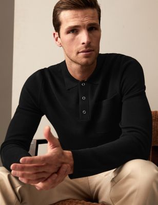 

Mens Autograph Cotton Modal Knitted Polo Shirt - Black, Black