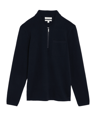 

Mens Autograph Cotton Modal Half Zip Jumper - Dark Navy, Dark Navy