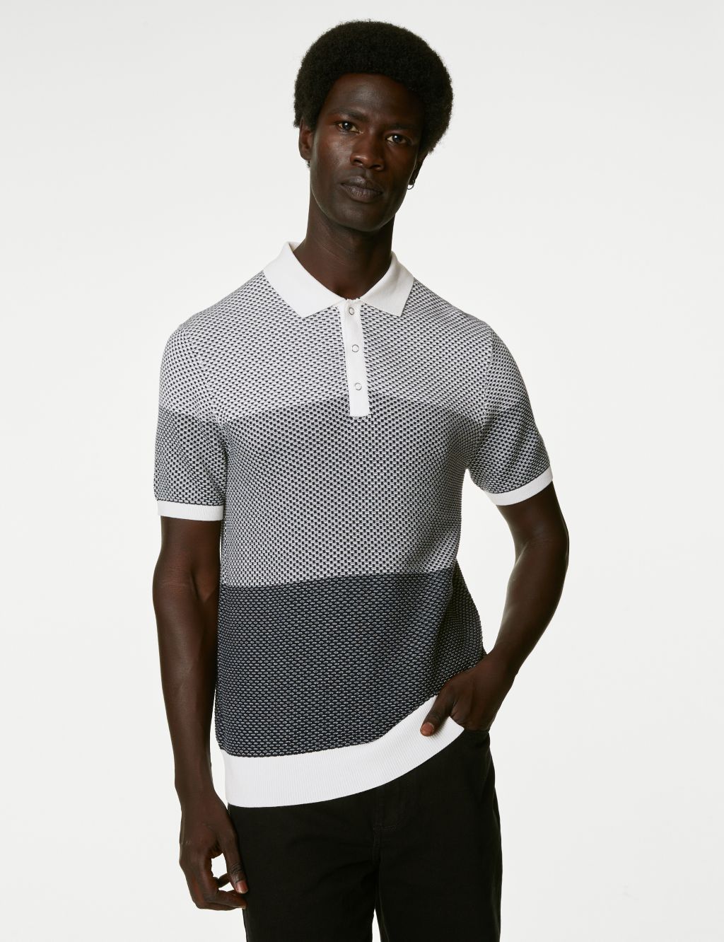 Cotton Modal Textured Knitted Polo Shirt image 4
