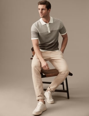 

Mens Autograph Strick-Poloshirt aus Baumwolle und Modal mit Strukturmuster - Medium Brown, Medium Brown