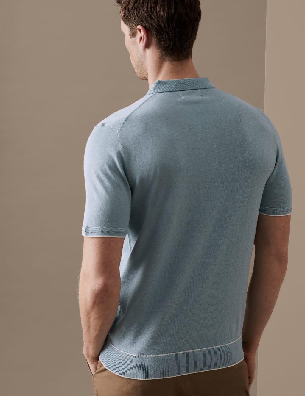 Silk Cotton Zip Neck Knitted Polo Shirt image 4