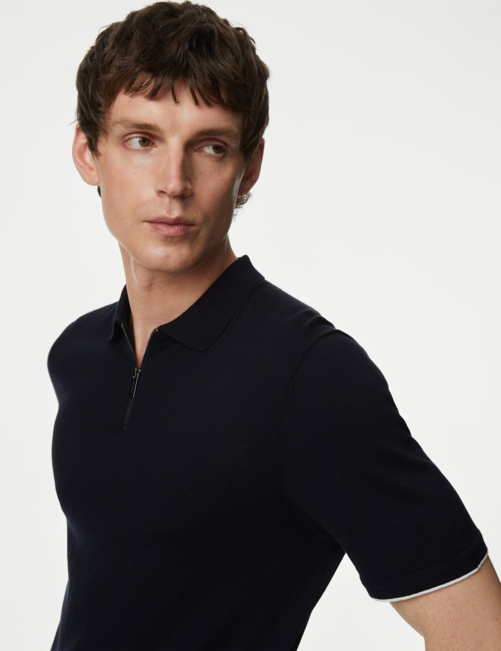 Silk Cotton Zip Neck Knitted Polo Shirt image 3