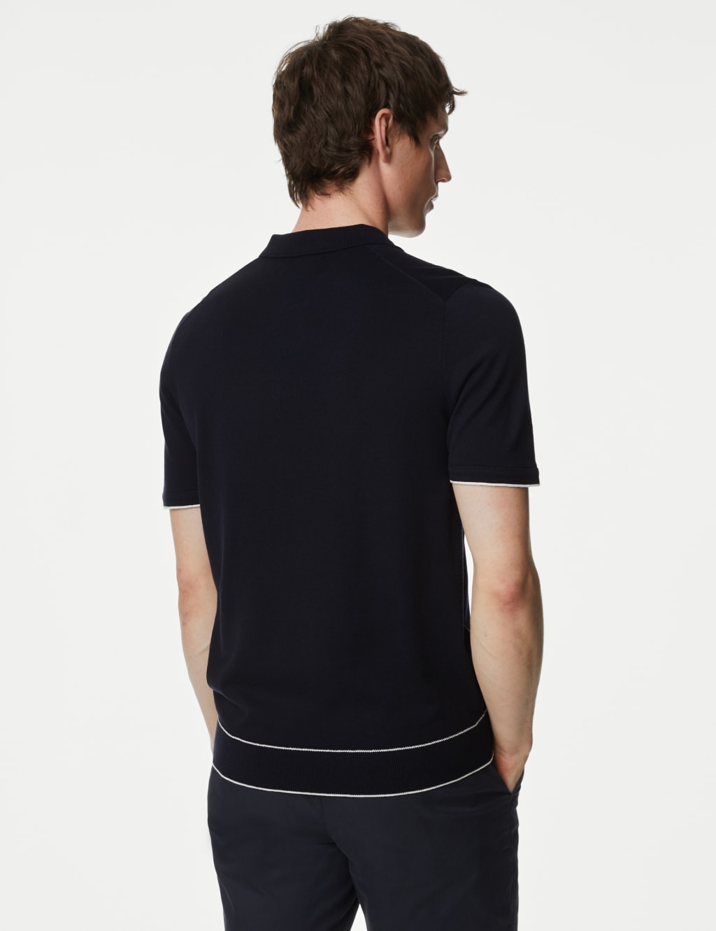 Silk Cotton Zip Neck Knitted Polo Shirt image 4
