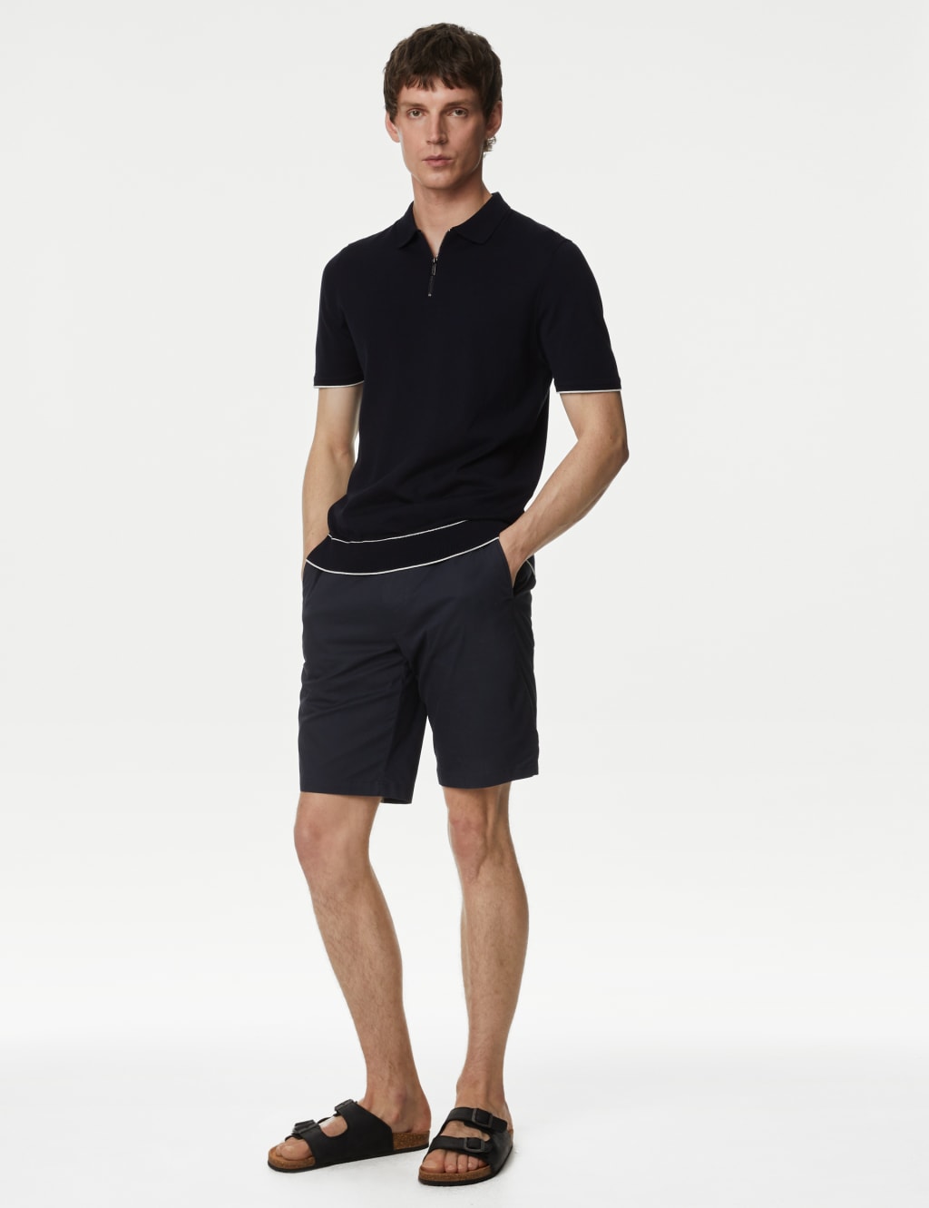 Silk Cotton Zip Neck Knitted Polo Shirt image 5