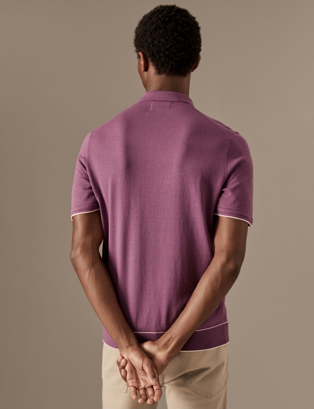 Silk Cotton Zip Neck Knitted Polo Shirt image 3