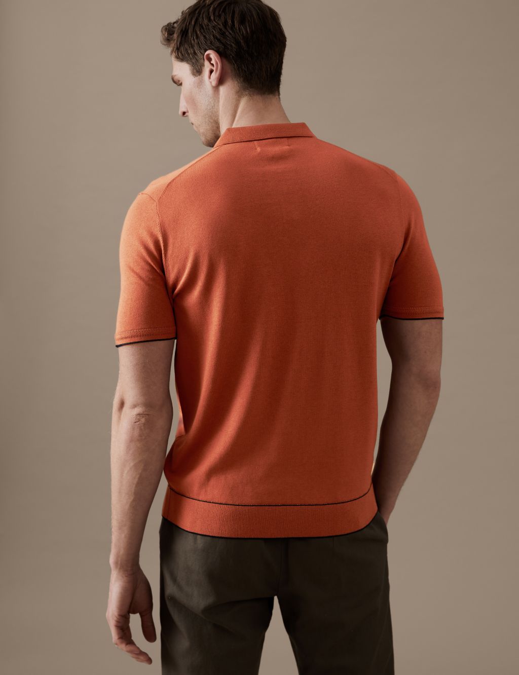 Silk Cotton Zip Neck Knitted Polo Shirt image 3
