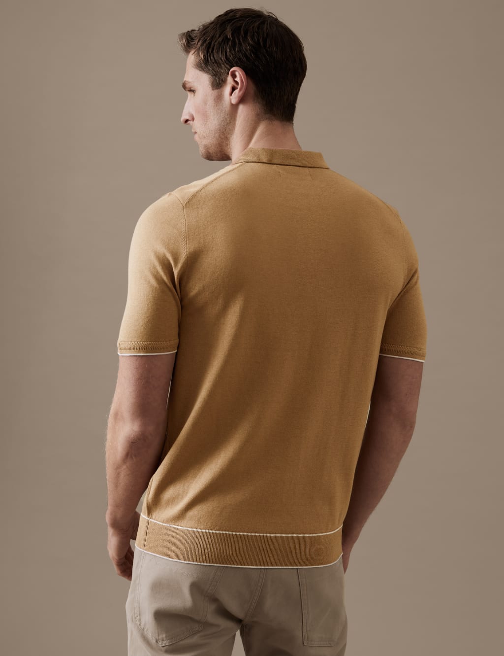 Silk Cotton Zip Neck Knitted Polo Shirt image 4
