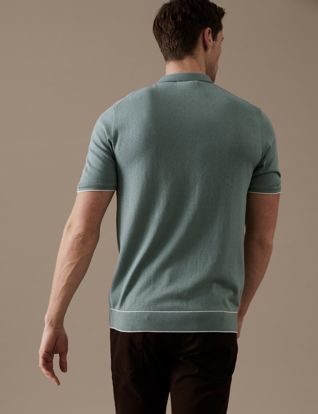 Silk Cotton Zip Neck Knitted Polo Shirt image 4
