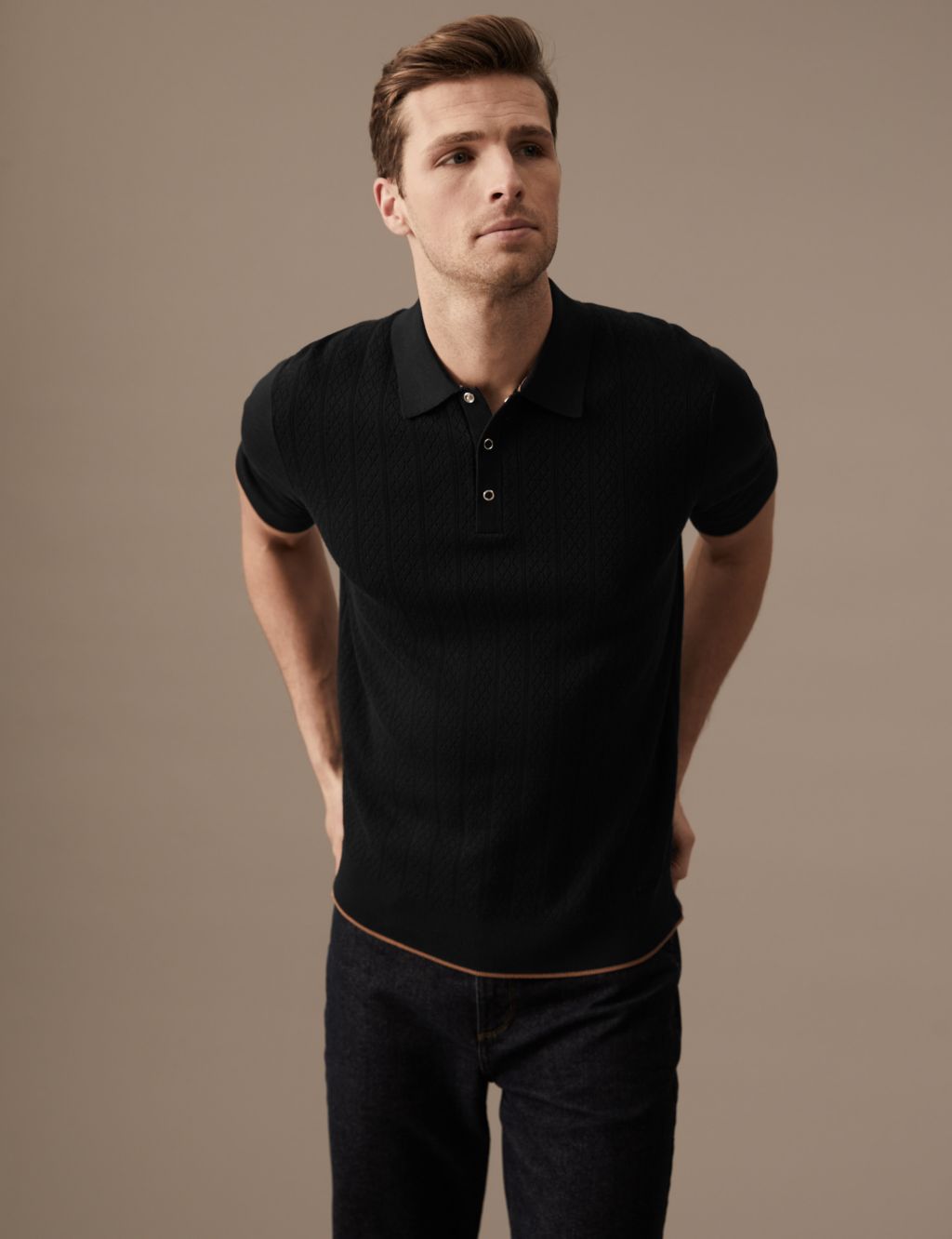 Cotton Rich Textured Knitted Polo Shirt image 2