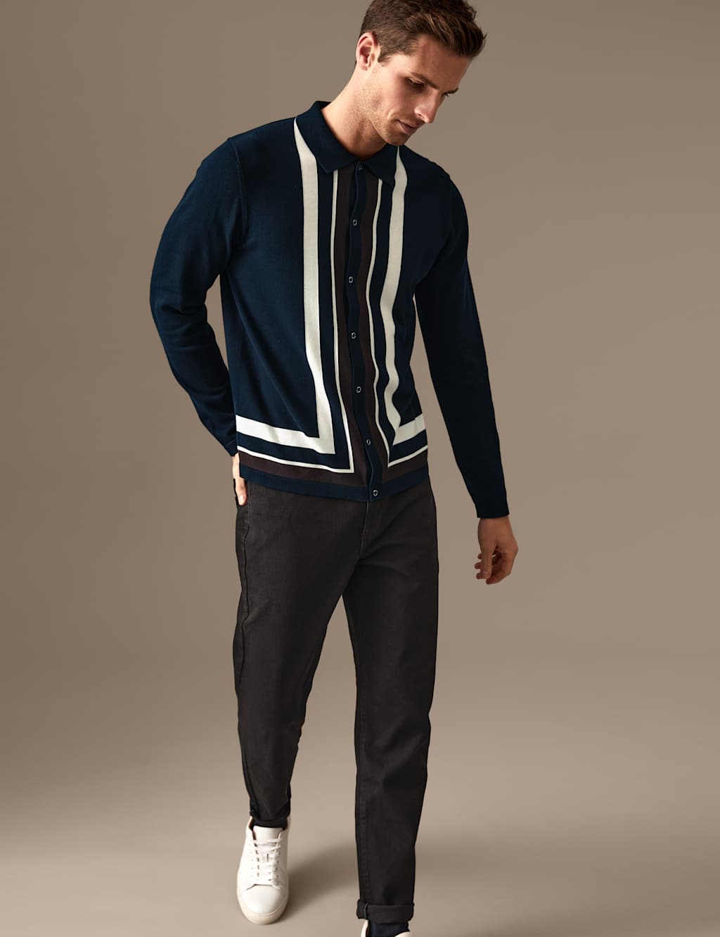 Pure Cotton Striped Knitted Polo Shirt image 1