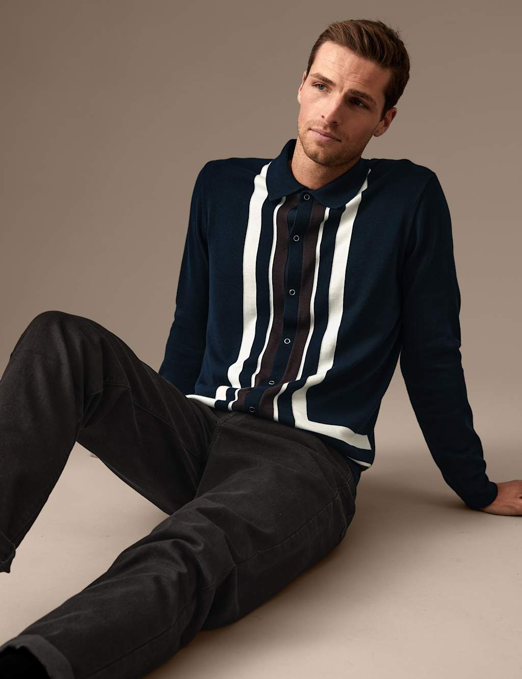 Pure Cotton Striped Knitted Polo Shirt image 2