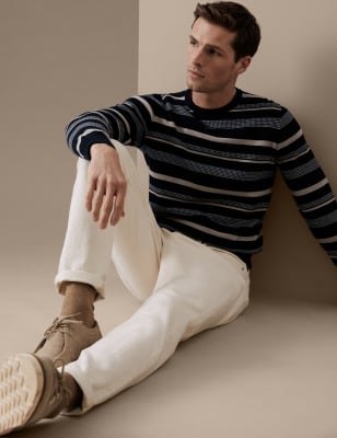 

Mens Autograph Pure Supima® Cotton Striped Jumper - Dark Navy Mix, Dark Navy Mix