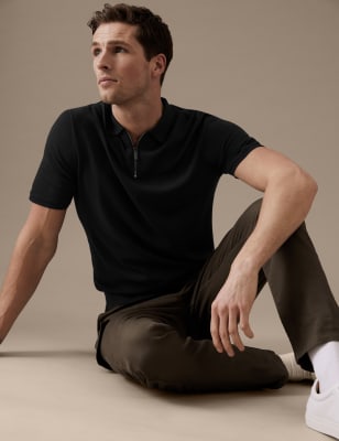 

Mens Autograph Silk Cotton Short Sleeve Knitted Polo Shirt - Black, Black