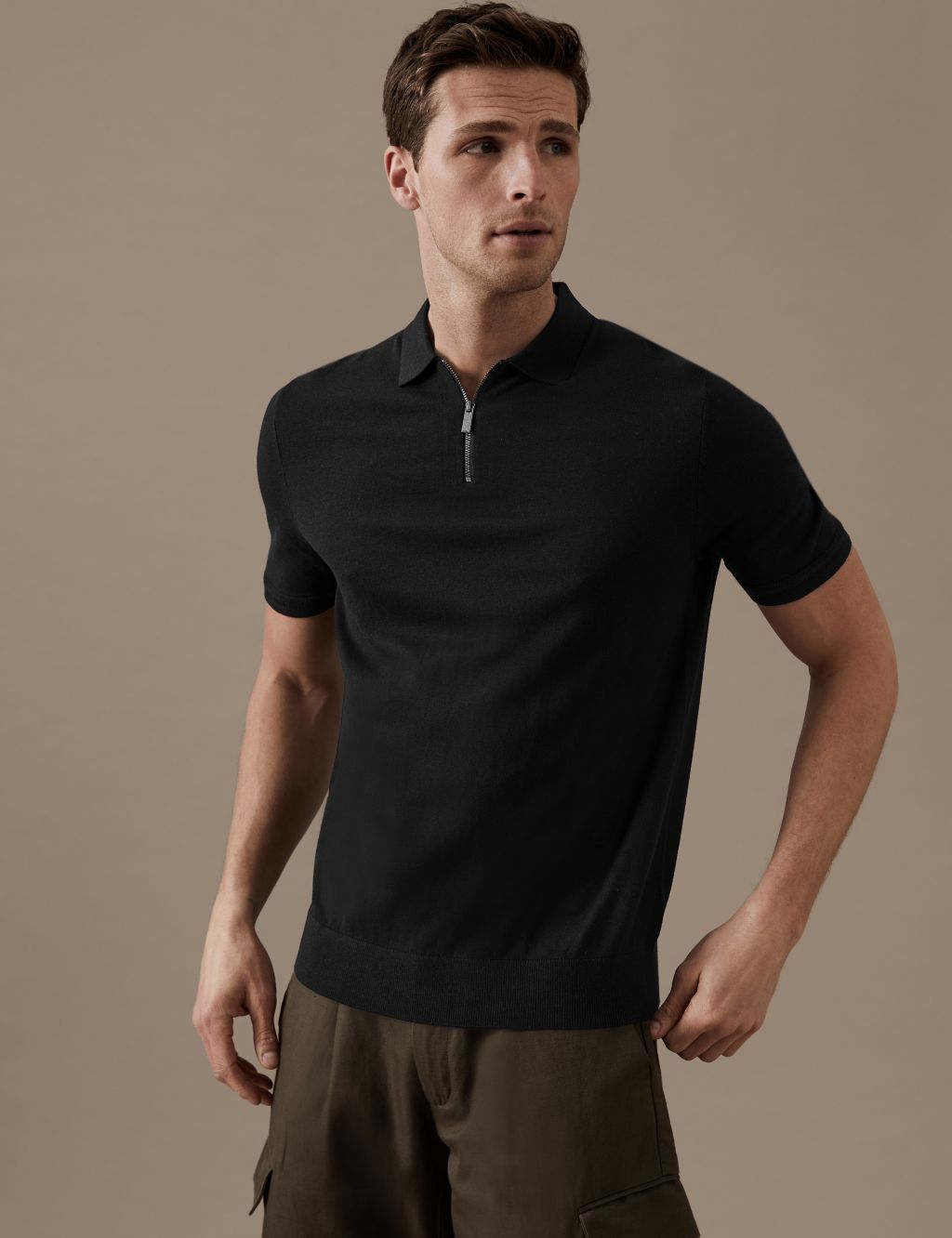 Silk Cotton Short Sleeve Knitted Polo Shirt image 3