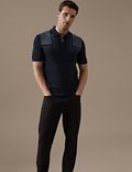Cotton Blend Colour Block Knitted Polo Shirt