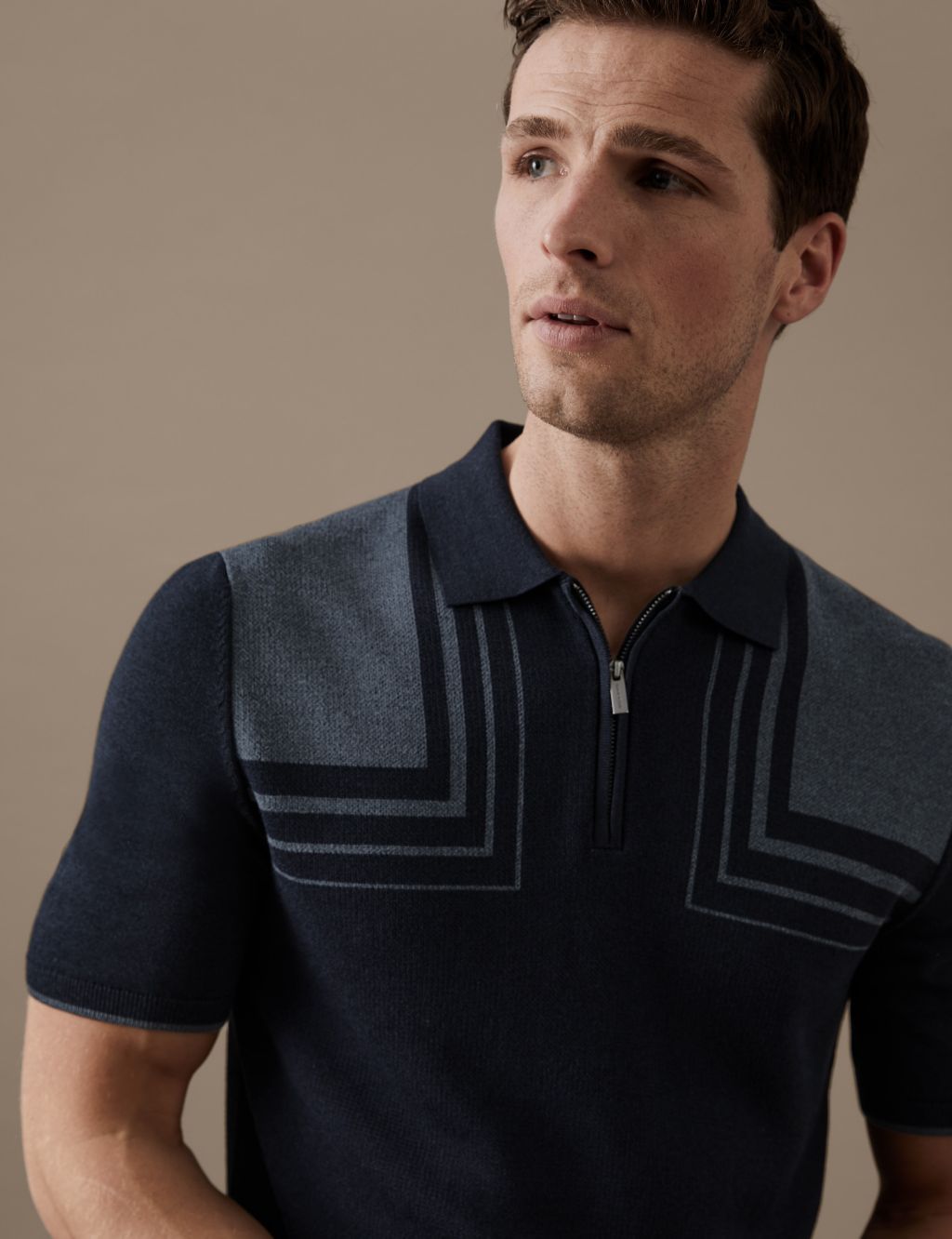 Cotton Blend Colour Block Knitted Polo Shirt image 2