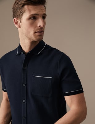 

Mens Autograph Cotton Modal Blend Knitted Polo Shirt - Dark Navy Mix, Dark Navy Mix